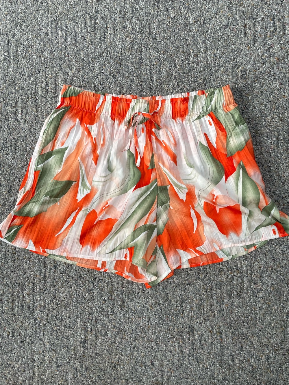 High-Waist Orange Floral Drawstring Shorts